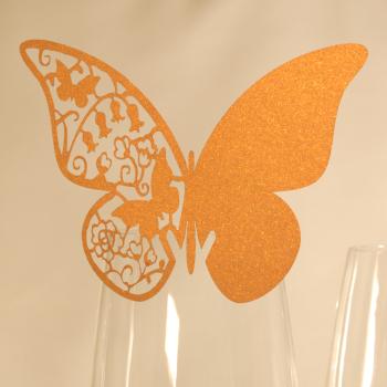 10 Platzkarten "Schmetterling" ans Glas in Gold